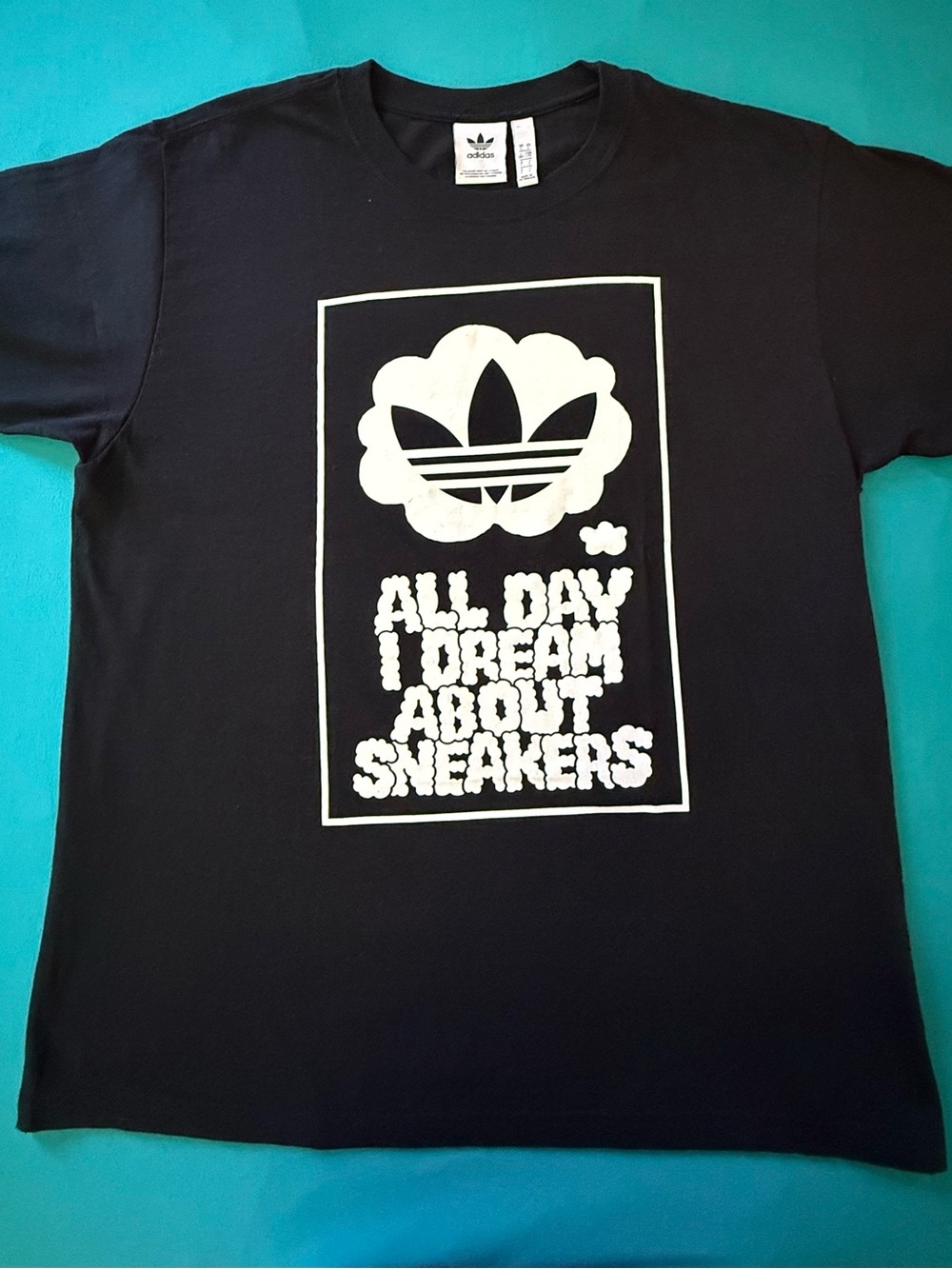 adidas Black Tee with White Trefoil & 'All Day I Dream About Sneakers' Graphic